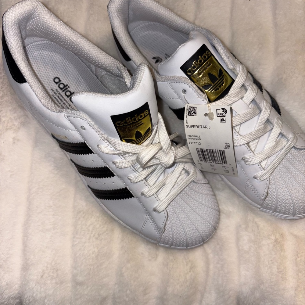 Adidas Superstar J White with Black Stripes